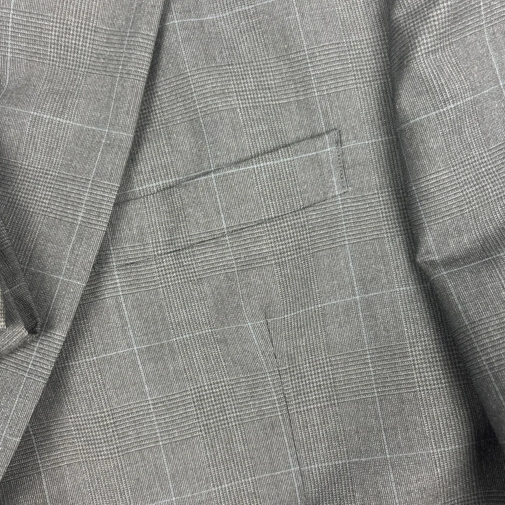 JoS A Bank‎ Men's 44L Sport Coat Blazer Charcoal Black Blue Windowpane 100% Wool